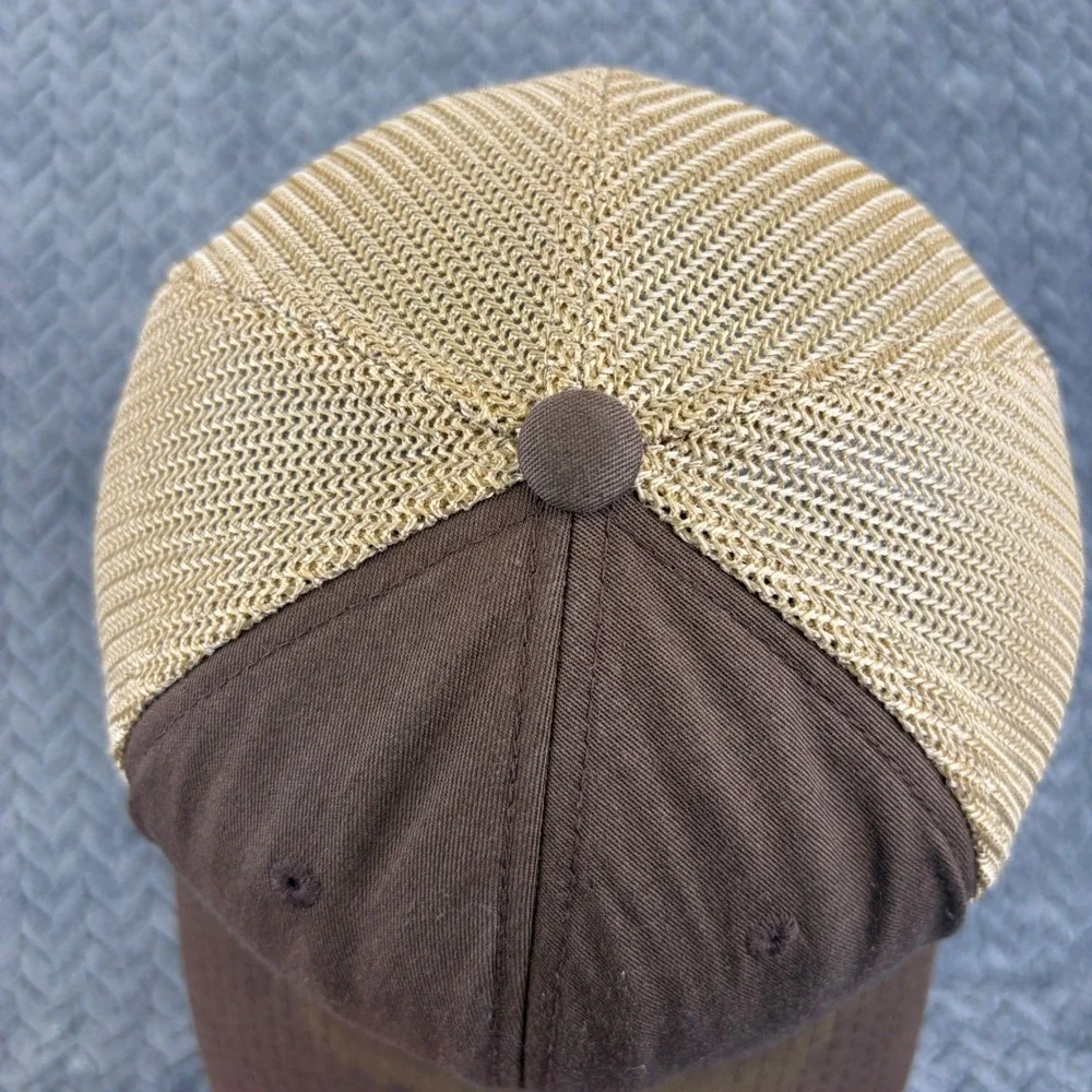 Kyocera Flexfit Mesh Trucker Hat Brown Tan Embroidered Logo Cap 0627